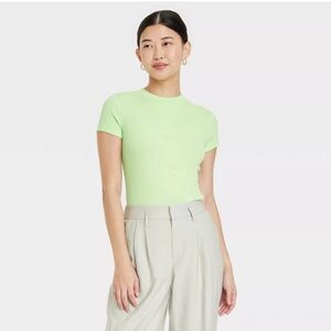 A New Day Ribbed T-Shirt in Lime Green